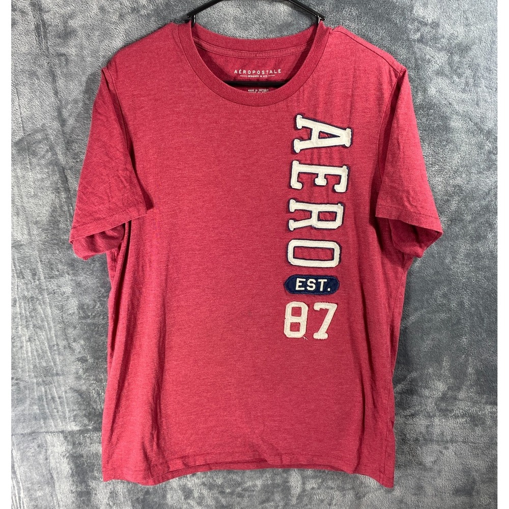 Aeropostale Mens Graphic T Shirt Mens Large Red Heather Aero 87 Applique Patch